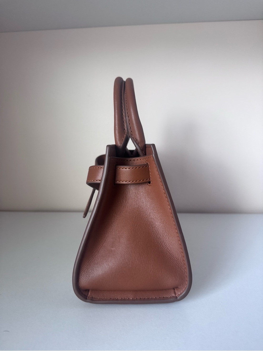 Veronica Beard Brown Leather & Cream Canvas Mini Satchel - Picture 4 of 5